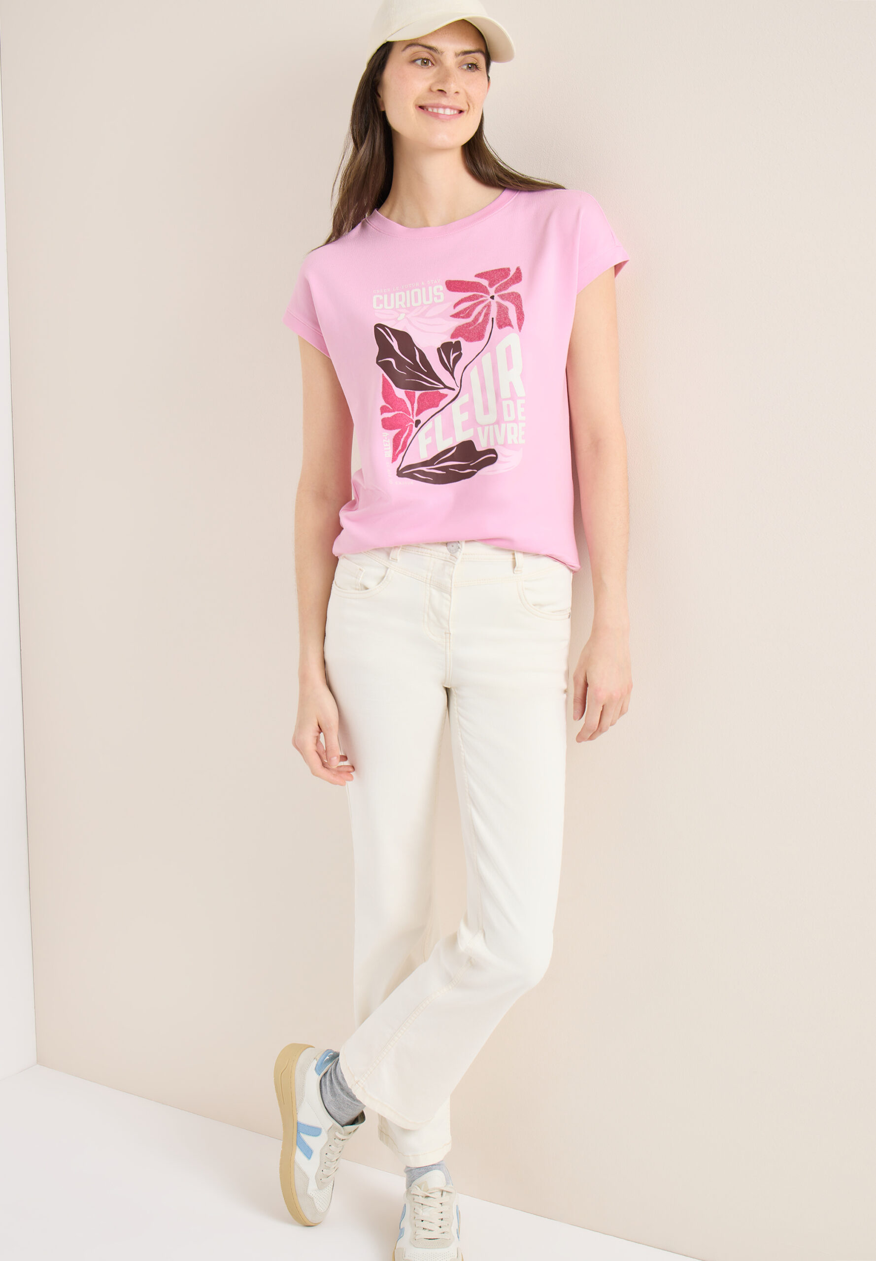 T-Shirt mit Boatneck und Frontprint von Cecil