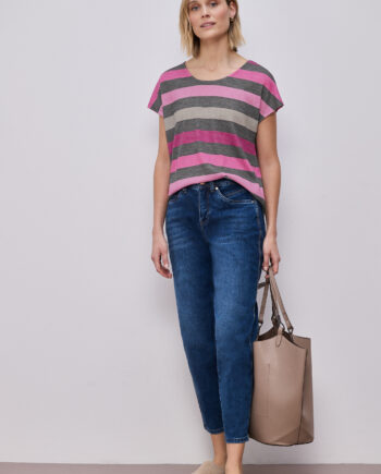 T-Shirt mit gerundetem V-Neck und Streifen von Street One