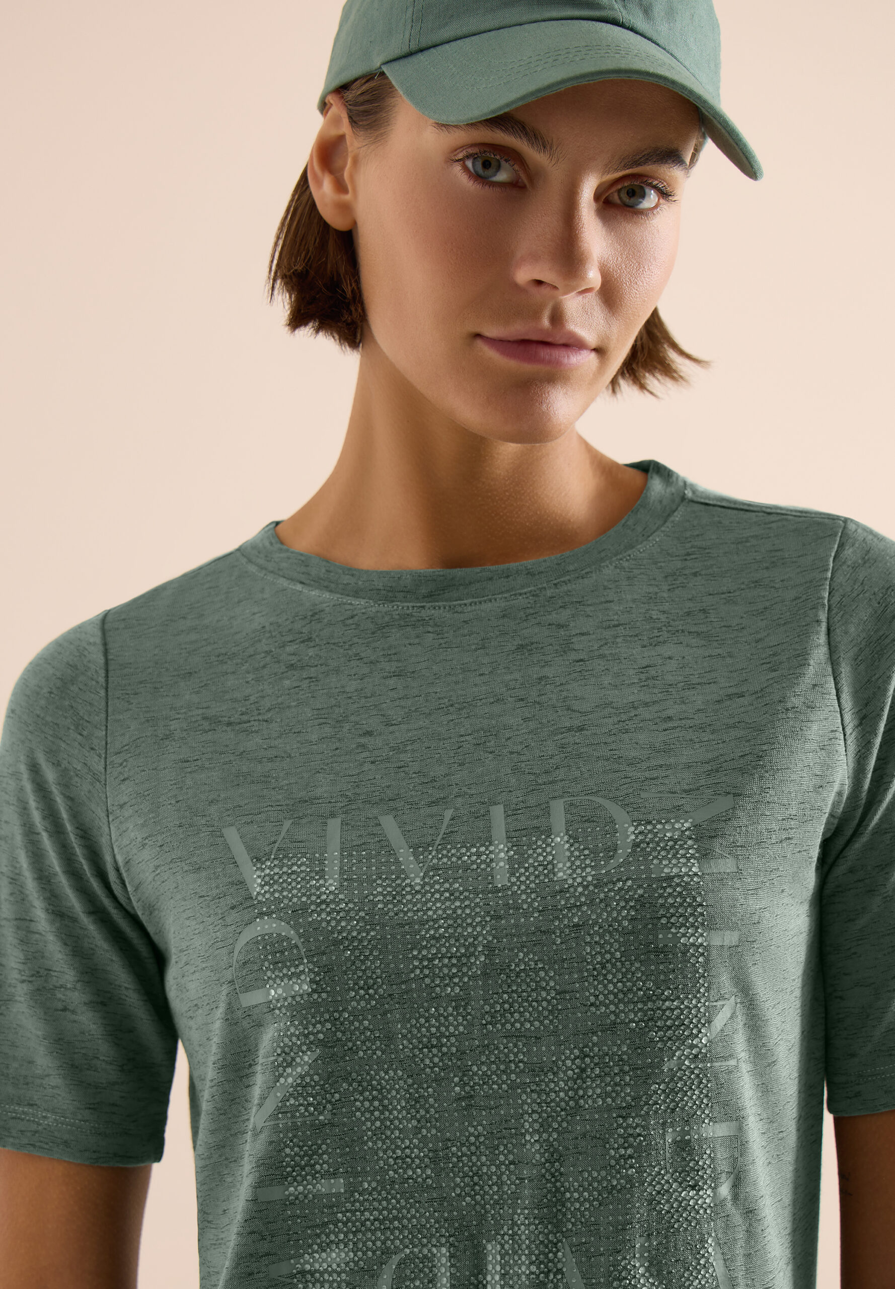 T-Shirt in Leinen-Optik mit Print von Cecil