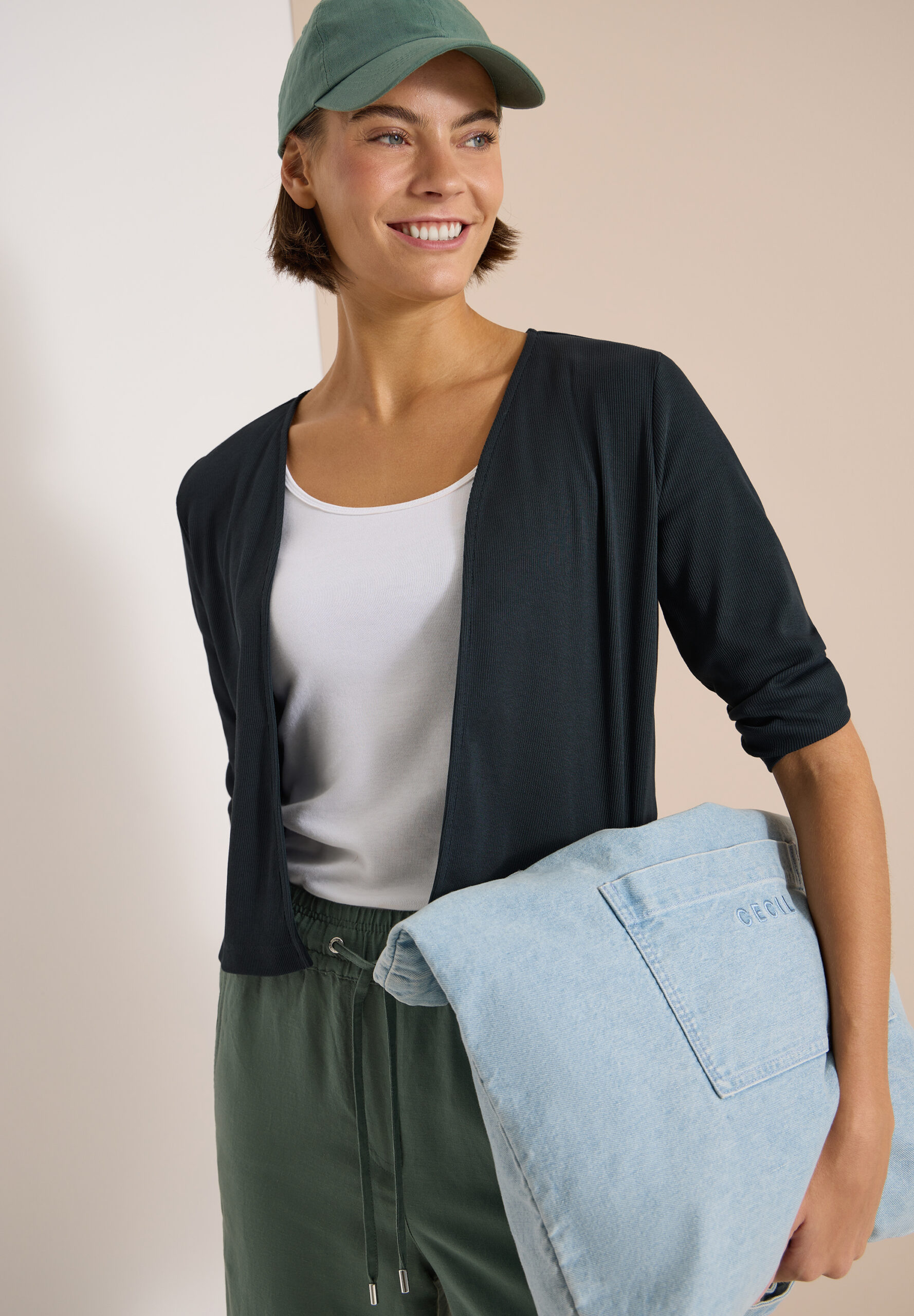 Offene 3/4-Arm Jacke in Rippstruktur von Cecil