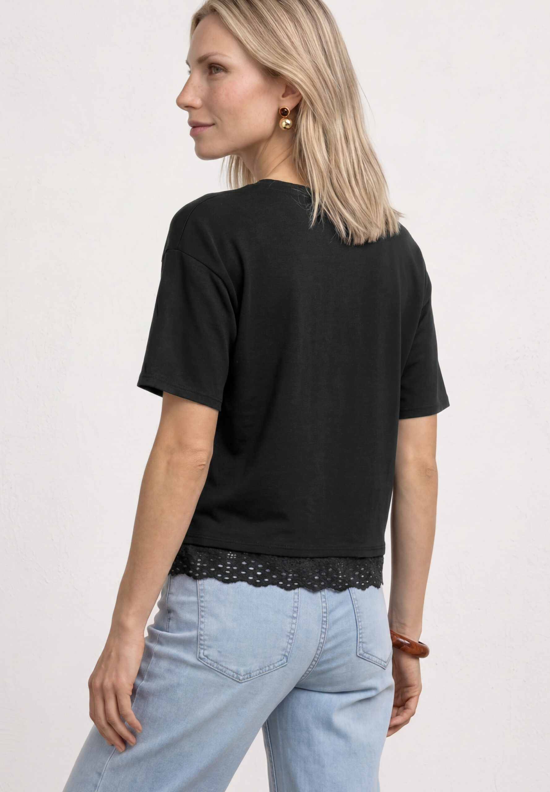 T-Shirt mit Rundhals und Spitze von Street One