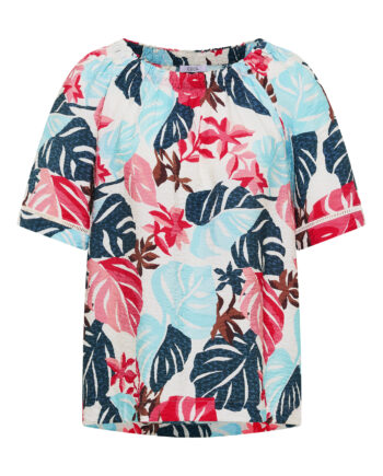 Carmen-Bluse mit Kurzarm und Blätterprint von Cecil