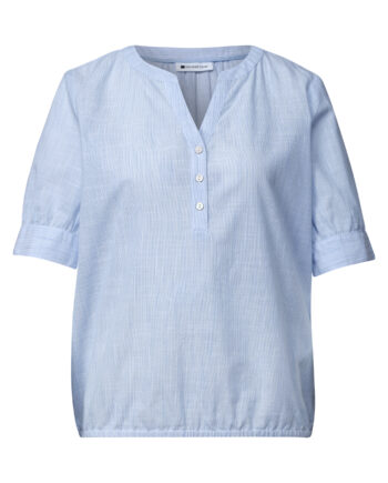 Chambray Bluse mit Split Neck und Elastiksaum von Street one