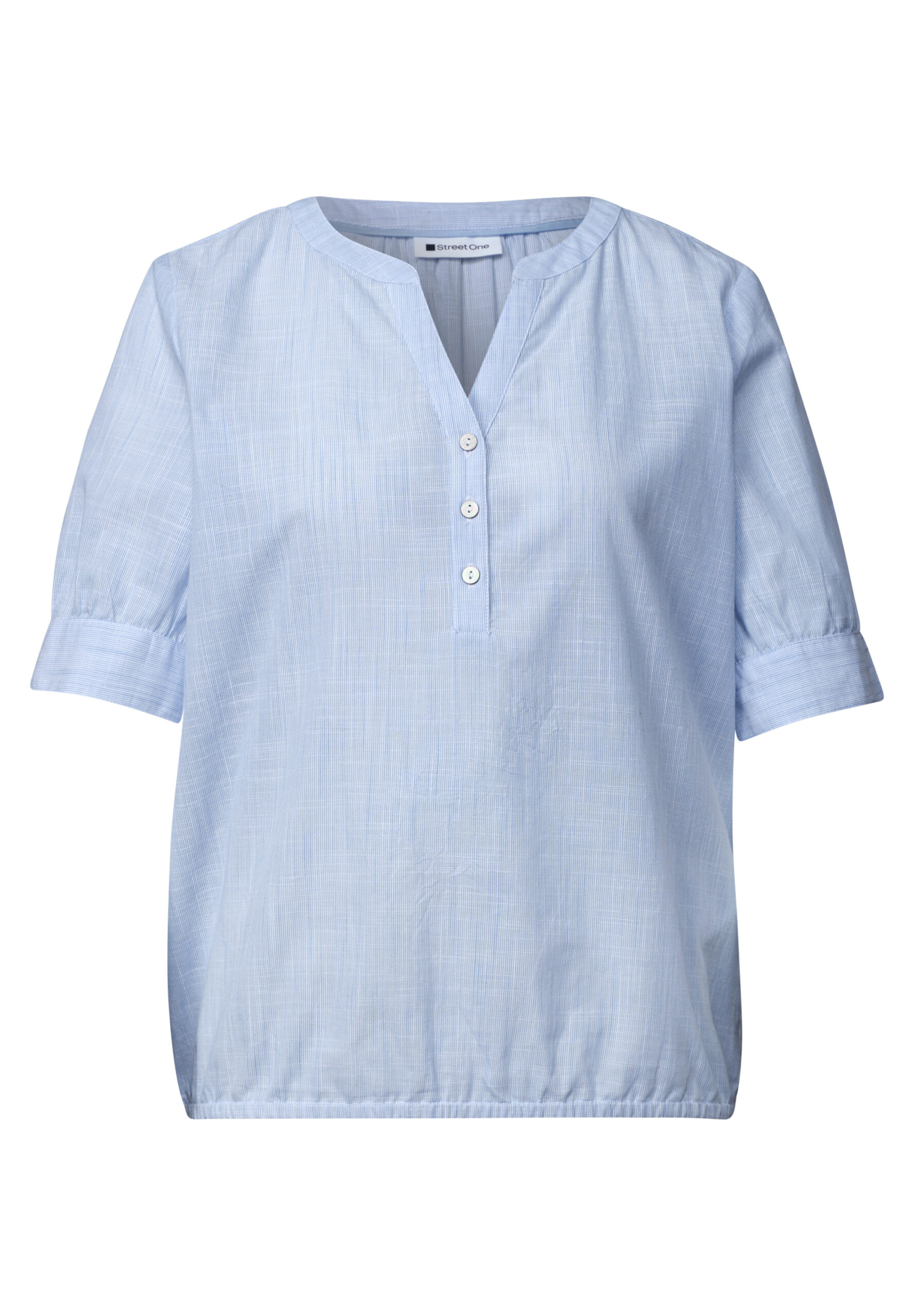Chambray Bluse mit Split Neck und Elastiksaum von Street one