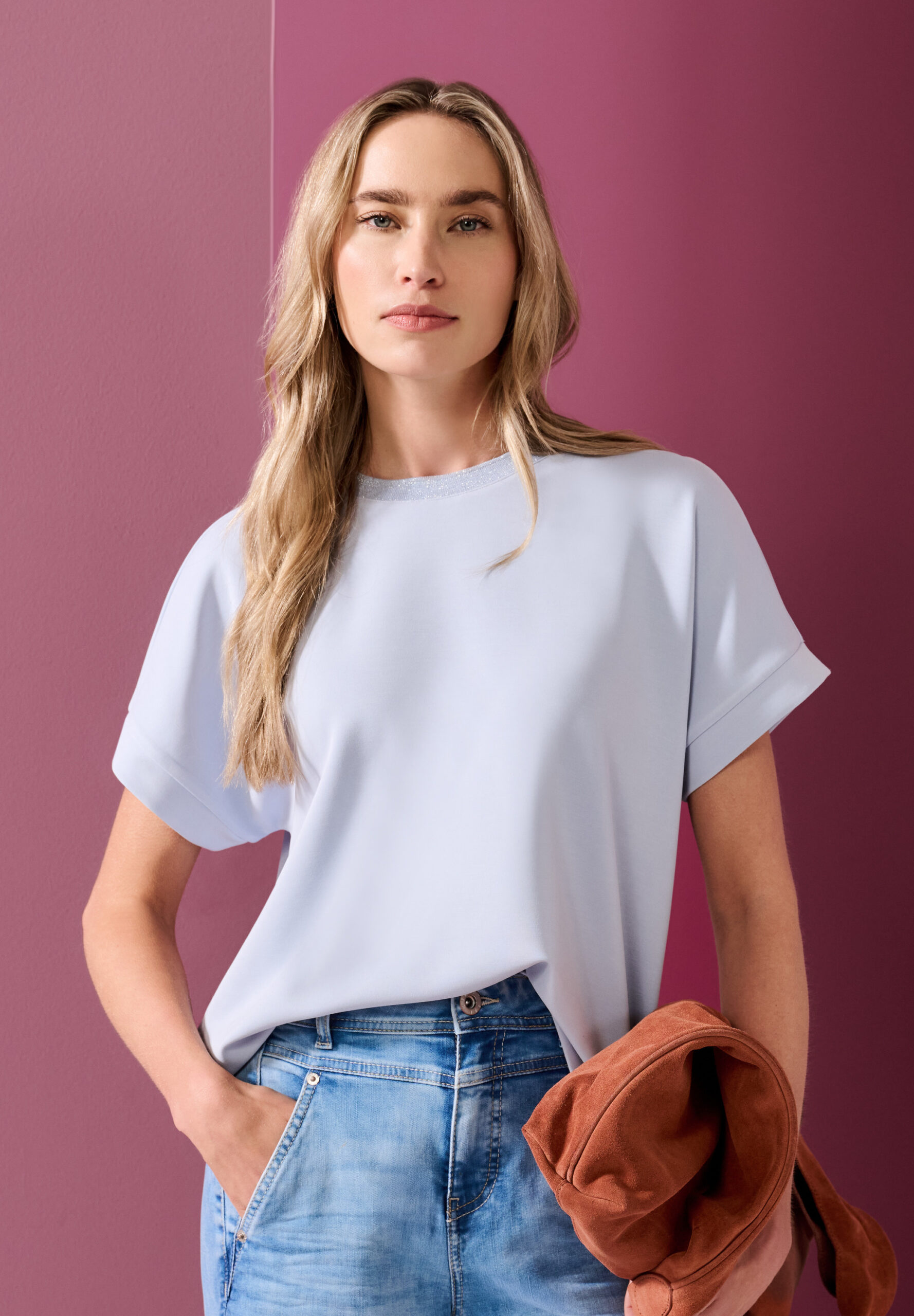 T-Shirt im Silk-Look mit Rundhals von Street one