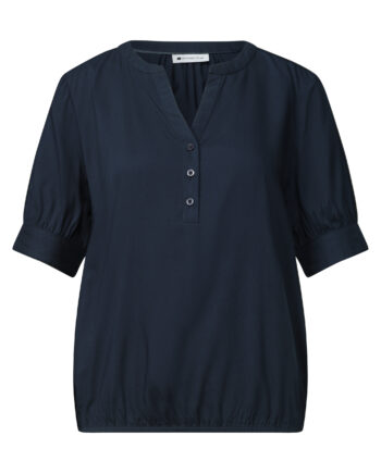 Kurzarm Bluse mit Split Neck und Elastiksaum von Street one