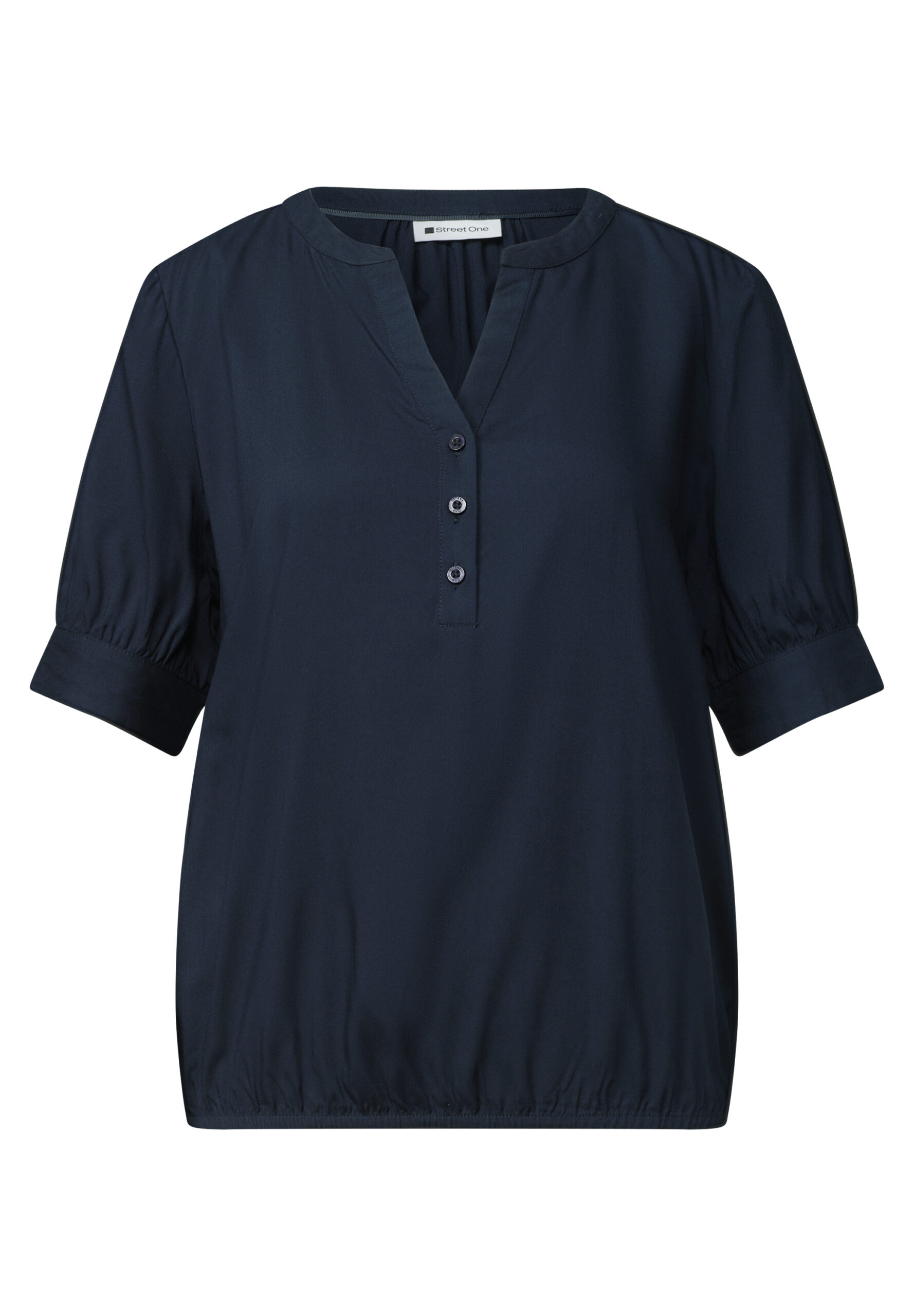 Kurzarm Bluse mit Split Neck und Elastiksaum von Street one