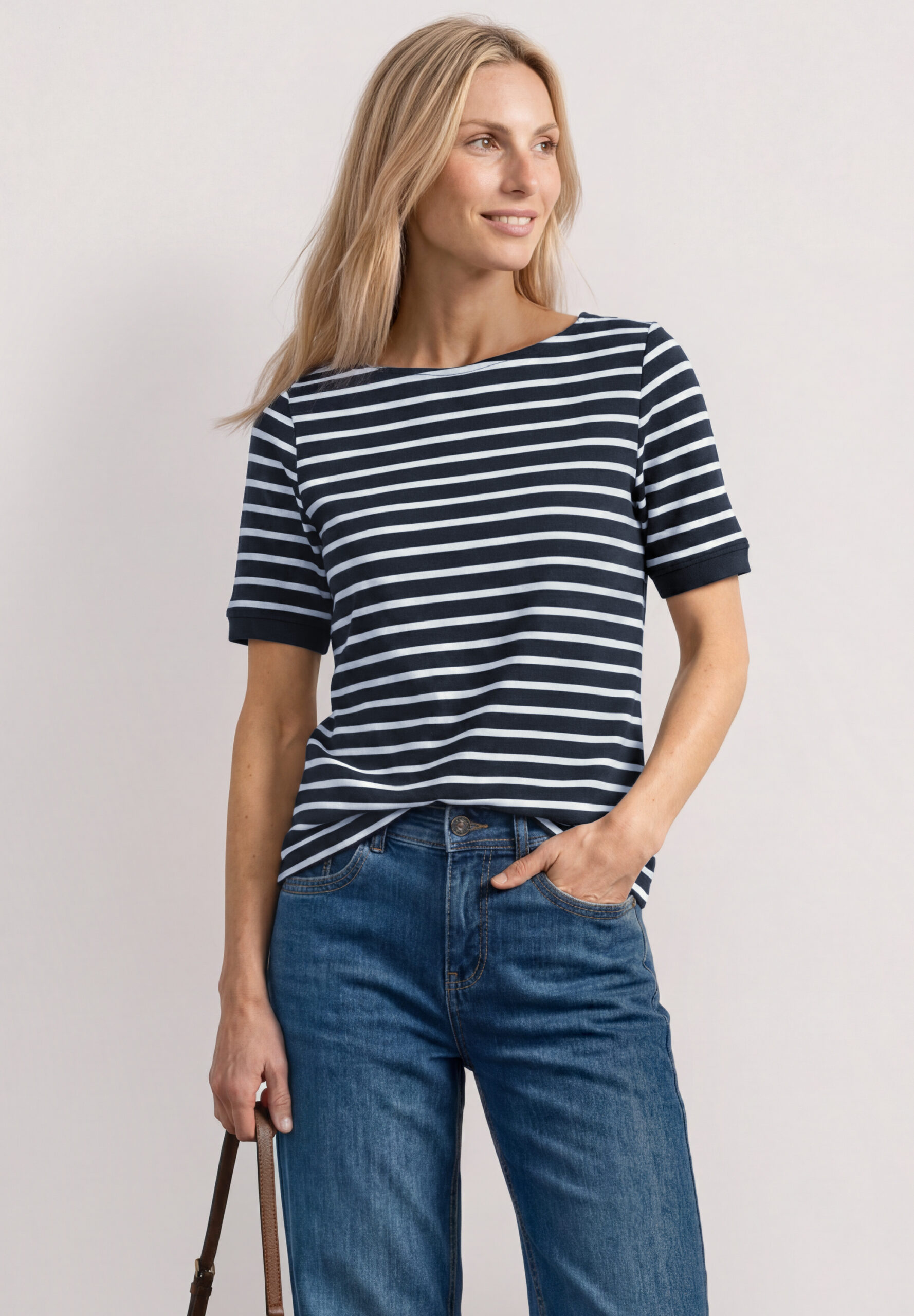 T-Shirt mit Boat Neck und Streifen von Street one