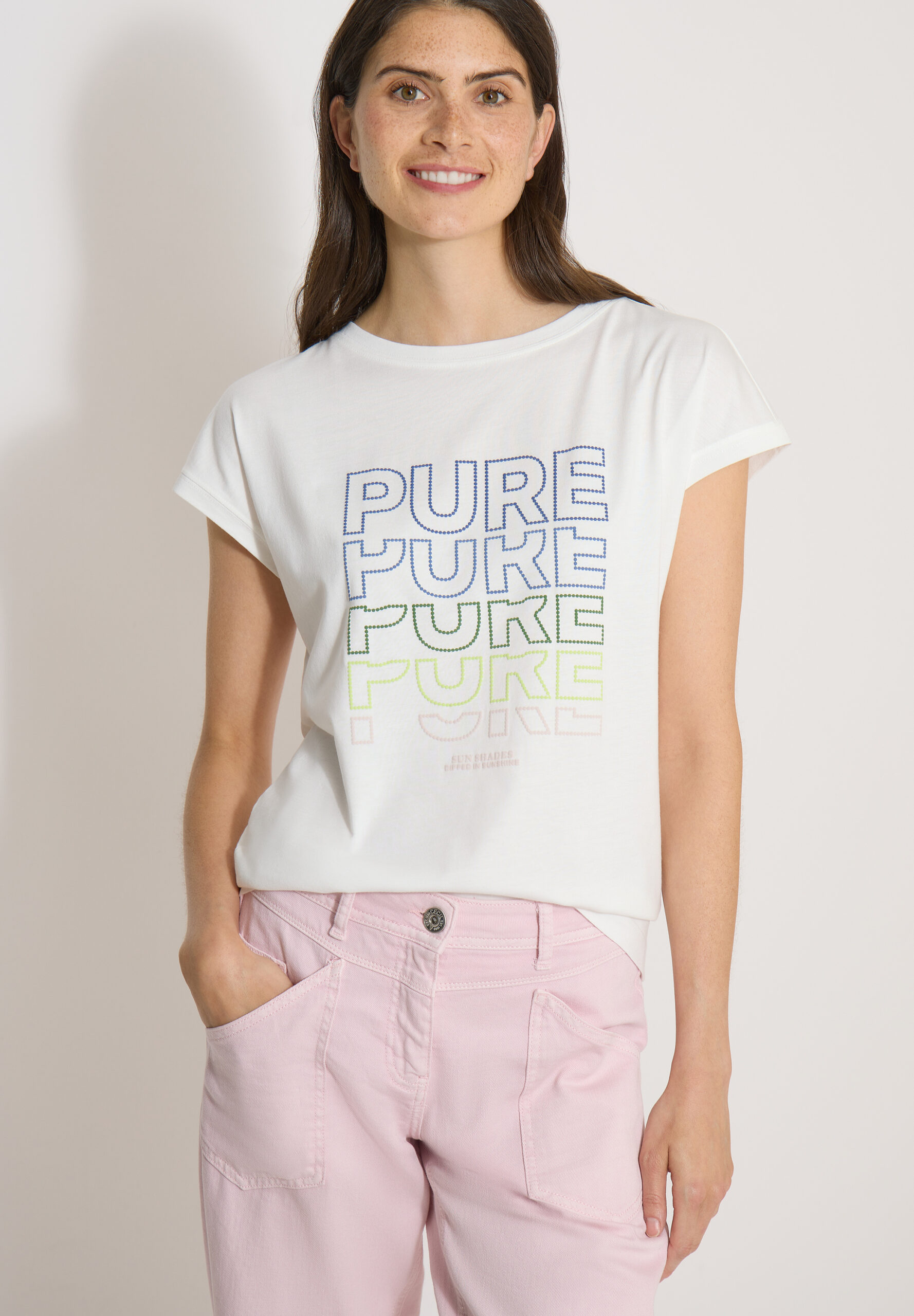 T-Shirt mit Boat Neck und Frontprint von Cecil