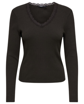 Rippshirt mit Spitze von Only