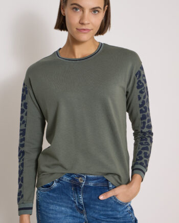 Langarm Shirt mit Rundhals und Leo-Details von Cecil