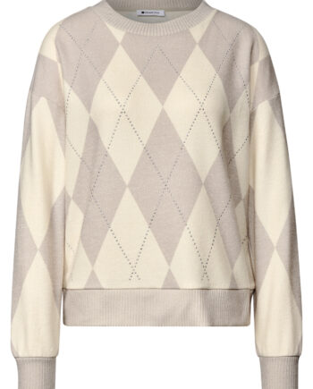 Shirt mit Argyle-Muster und Schmucksteinen von Street one