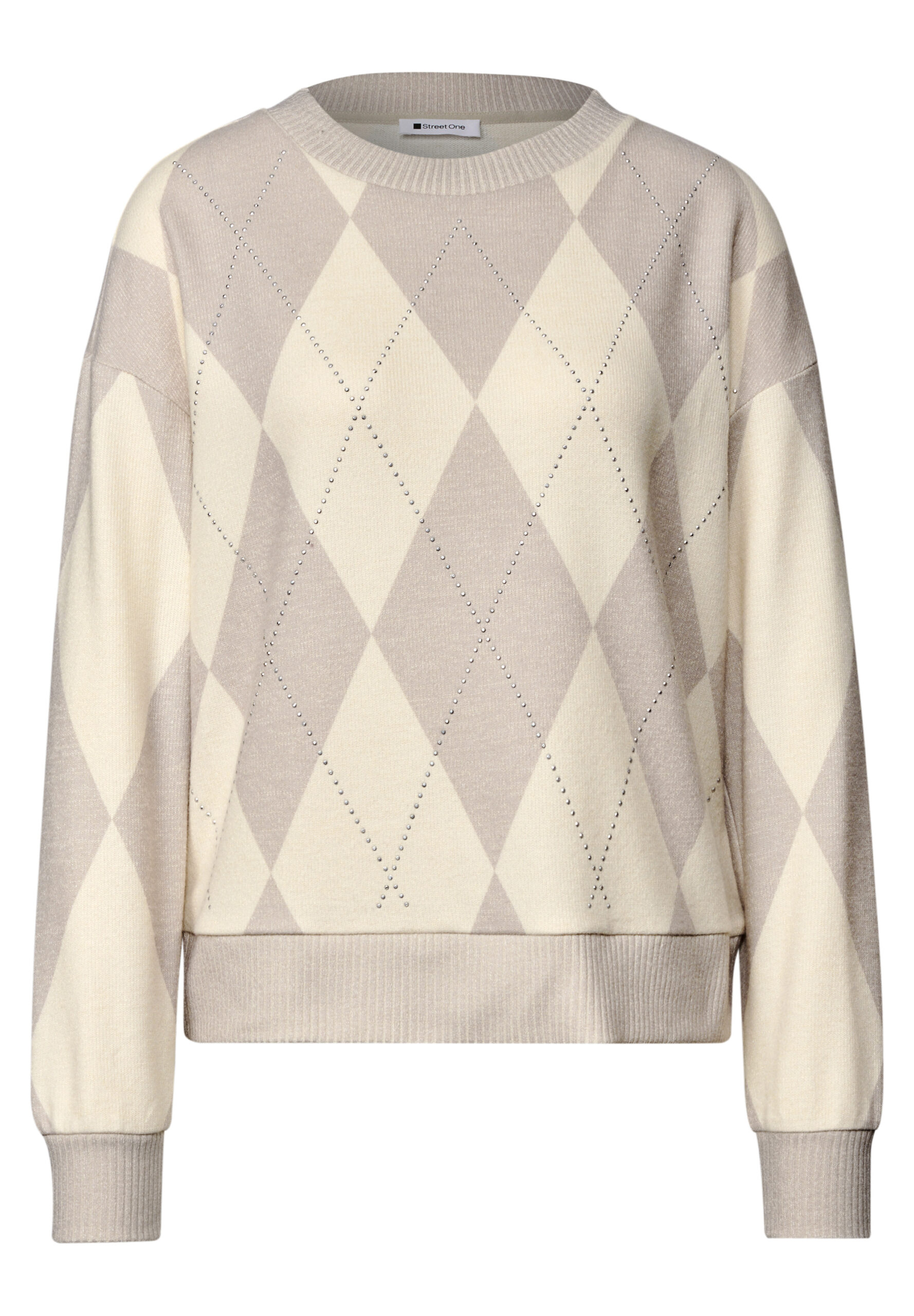 Shirt mit Argyle-Muster und Schmucksteinen von Street one