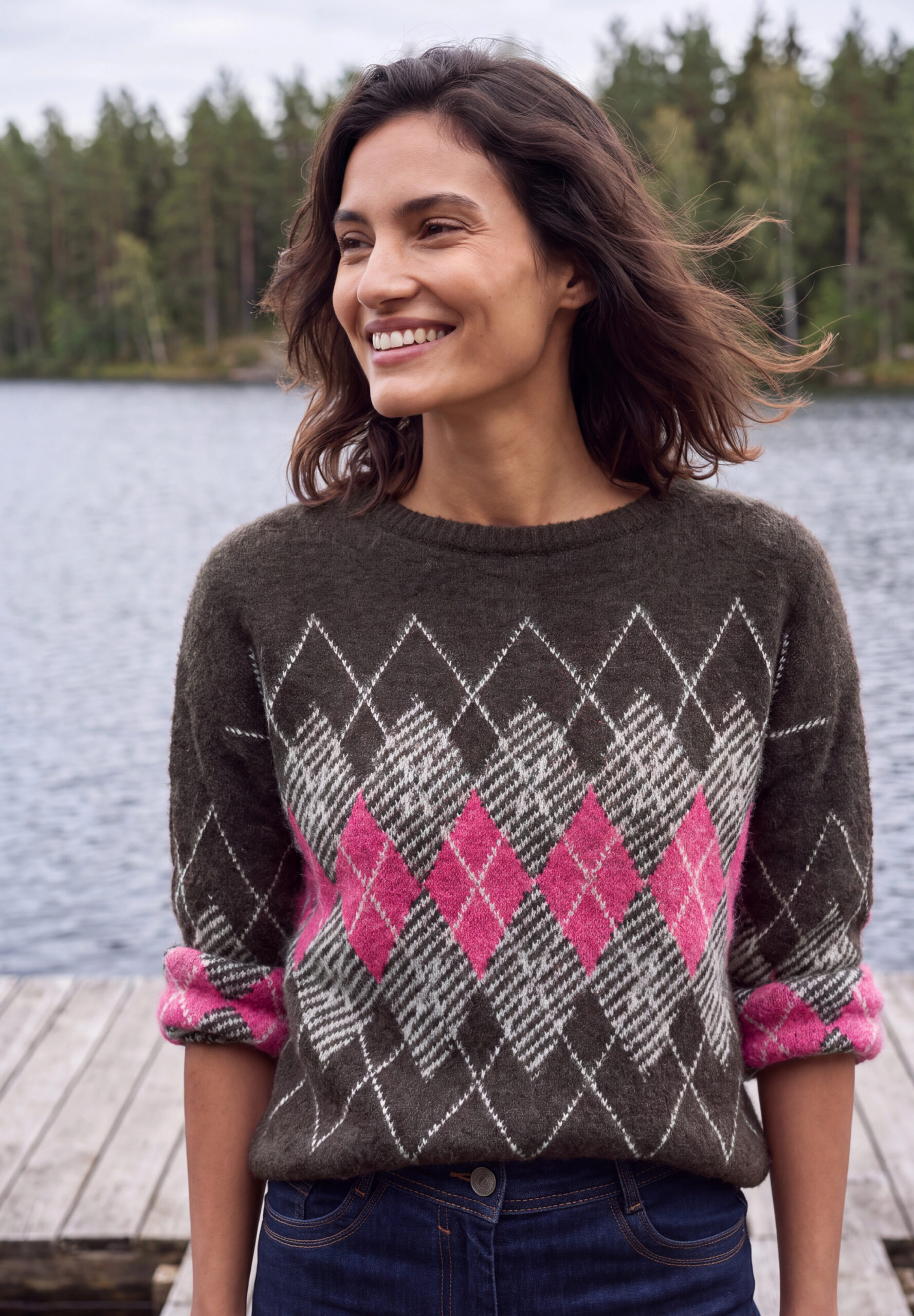 Federgarn Pullover mit Argyle-Muster von Cecil