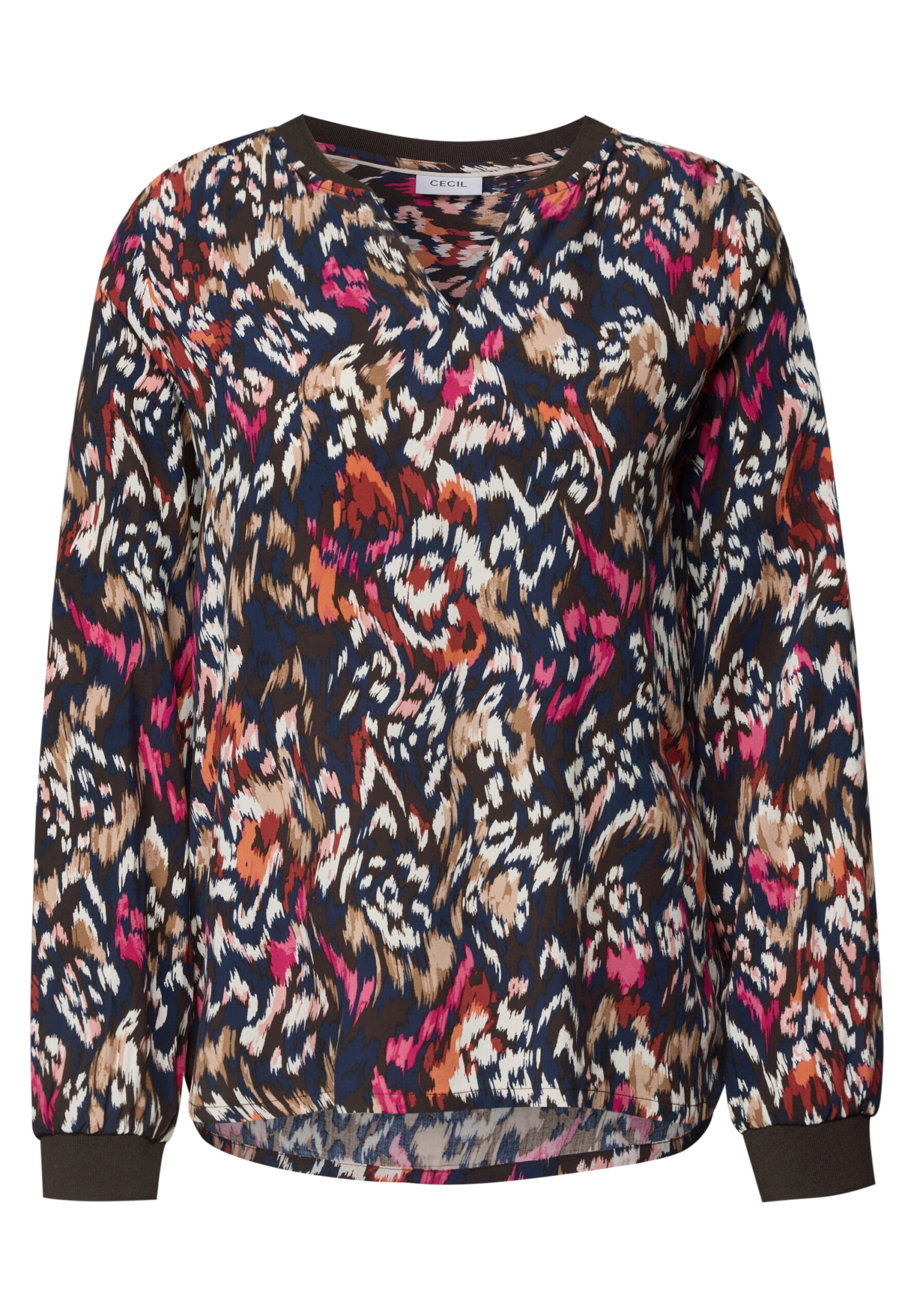 Langarm Bluse mit Split Neck und Print von Cecil